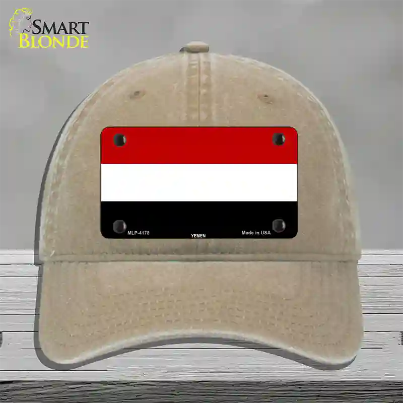 Yemen Flag Novelty License Plate Hat Unconstructed Cotton / Khaki