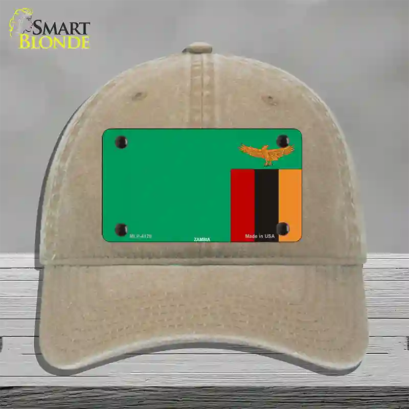 Zambia Flag Novelty License Plate Hat Unconstructed Cotton / Khaki