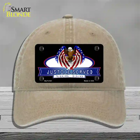 America Justice Served Novelty License Plate Hat Unconstructed Cotton / Khaki