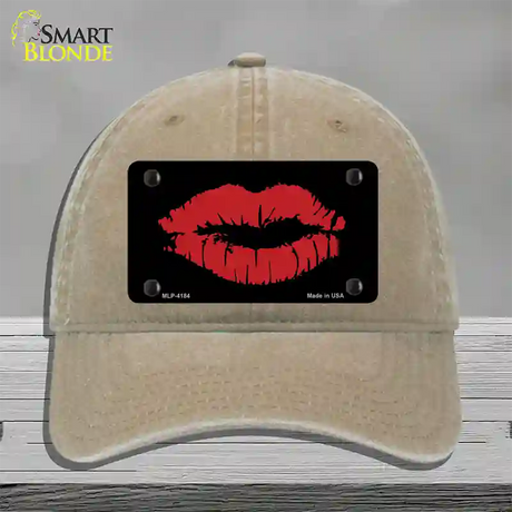 Full Red Lips Novelty License Plate Hat Unconstructed Cotton / Khaki