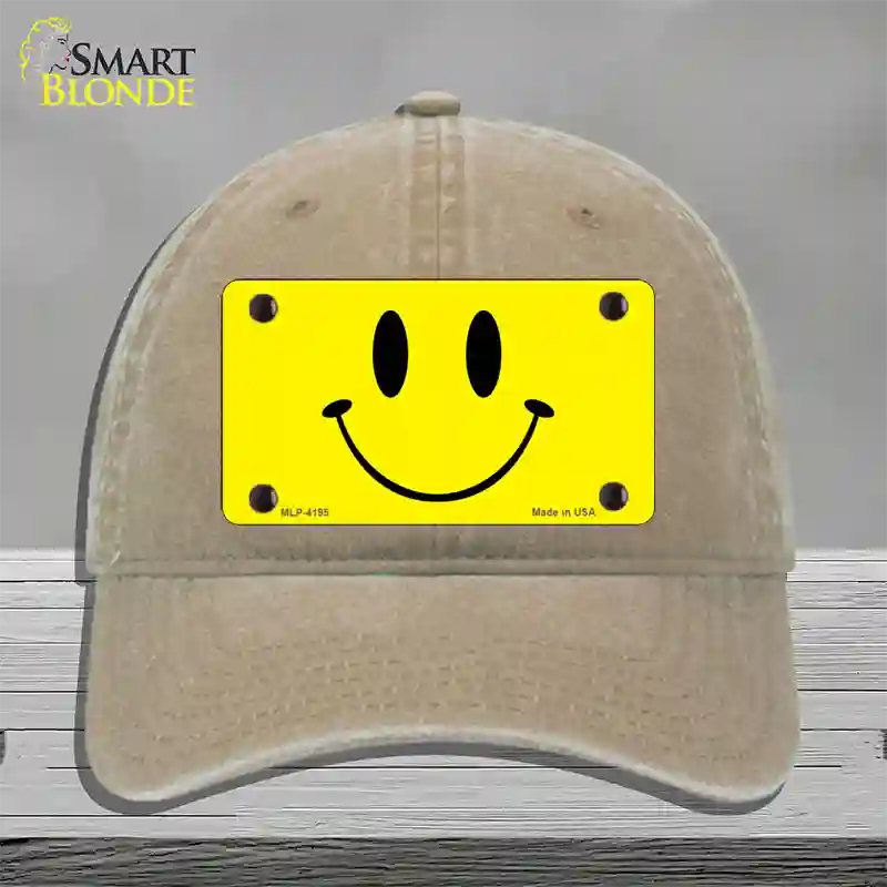 Happy Face Novelty License Plate Hat Unconstructed Cotton / Khaki