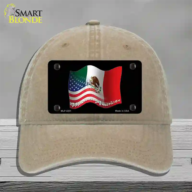 Mexican American Flag Novelty License Plate Hat Unconstructed Cotton / Khaki