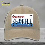 Seattle Washington Novelty License Plate Hat Unconstructed Cotton / Khaki