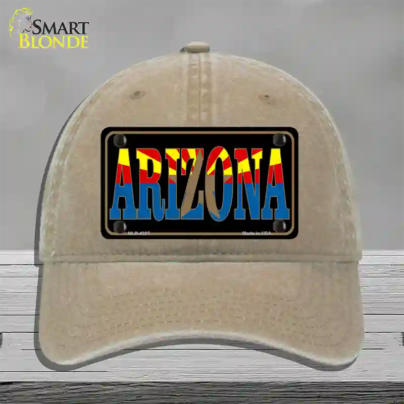 Arizona Inlayed State Flag Novelty License Plate Hat Unconstructed Cotton / Khaki