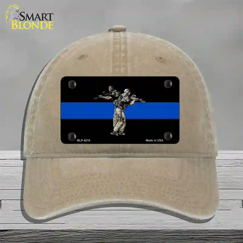 Thin Blue Line Police SWAT Novelty License Plate Hat Unconstructed Cotton / Khaki