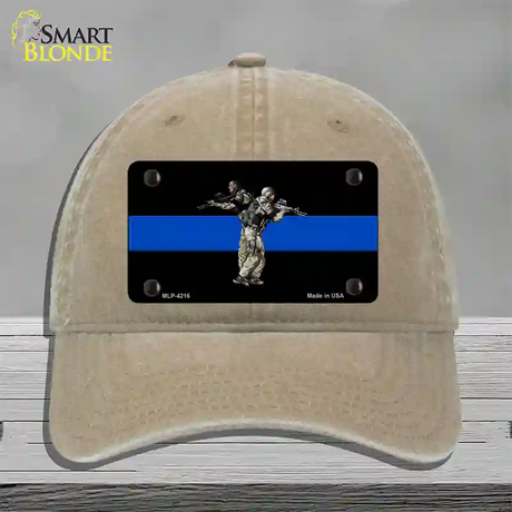 Thin Blue Line Police SWAT Novelty License Plate Hat Unconstructed Cotton / Khaki