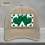 Green White Polka Dot Green Centered Hearts Novelty License Plate Hat Unconstructed Cotton / Khaki