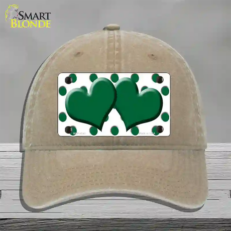 Green White Polka Dot Green Centered Hearts Novelty License Plate Hat Unconstructed Cotton / Khaki