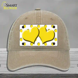 Yellow White Polka Dot Yellow Centered Hearts Novelty License Plate Hat Unconstructed Cotton / Khaki