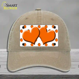 Orange White Polka Dot Orange Centered Hearts Novelty License Plate Hat Unconstructed Cotton / Khaki