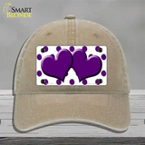 Purple White Polka Dot Purple Centered Hearts Novelty License Plate Hat Unconstructed Cotton / Khaki