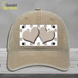 Tan White Polka Dot Tan Centered Hearts Novelty License Plate Hat Unconstructed Cotton / Khaki