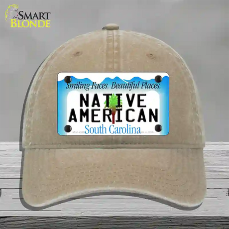 Native American South Carolina Novelty License Plate Hat Unconstructed Cotton / Khaki