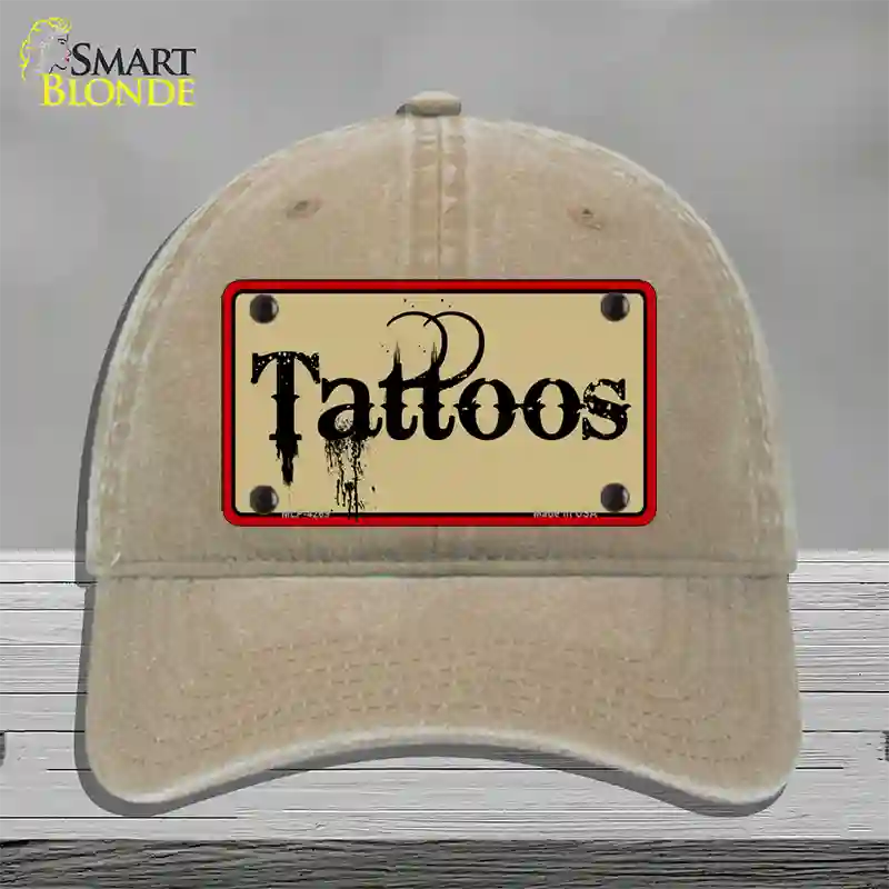 Tattoos Novelty License Plate Hat Unconstructed Cotton / Khaki