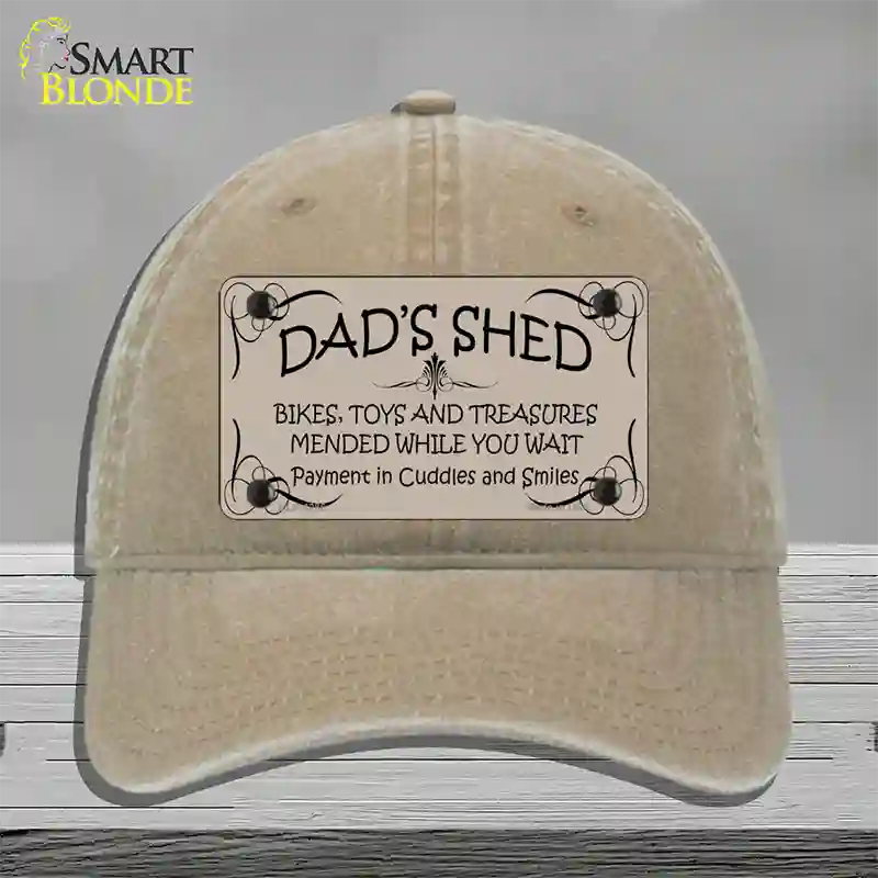 Dads Shed Novelty License Plate Hat Unconstructed Cotton / Khaki