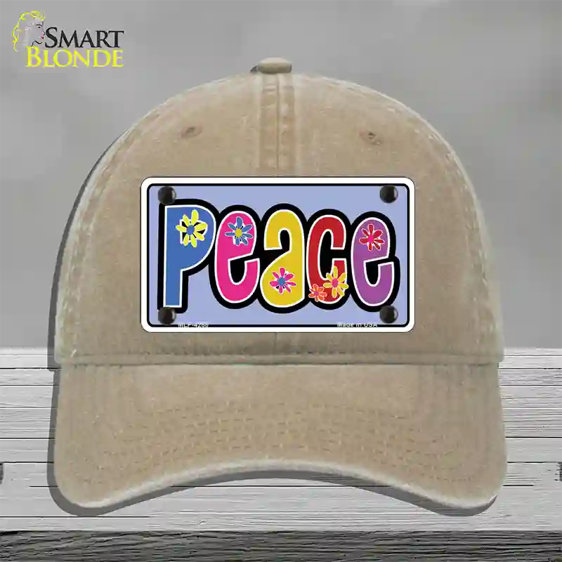 Peace And Flowers Novelty License Plate Hat Unconstructed Cotton / Khaki