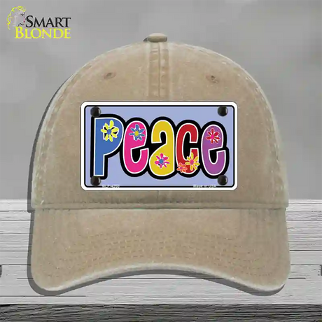 Peace And Flowers Novelty License Plate Hat Unconstructed Cotton / Khaki