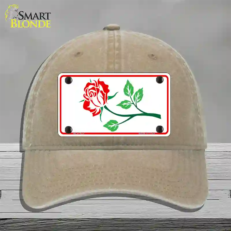 Rose Design White Novelty License Plate Hat Unconstructed Cotton / Khaki