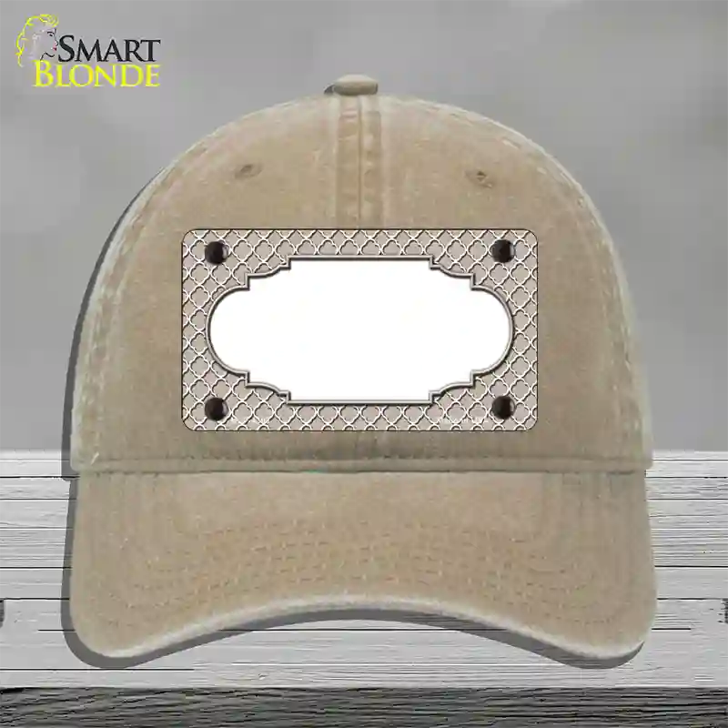 Tan White Quatrefoil Center Scallop Novelty License Plate Hat Unconstructed Cotton / Khaki