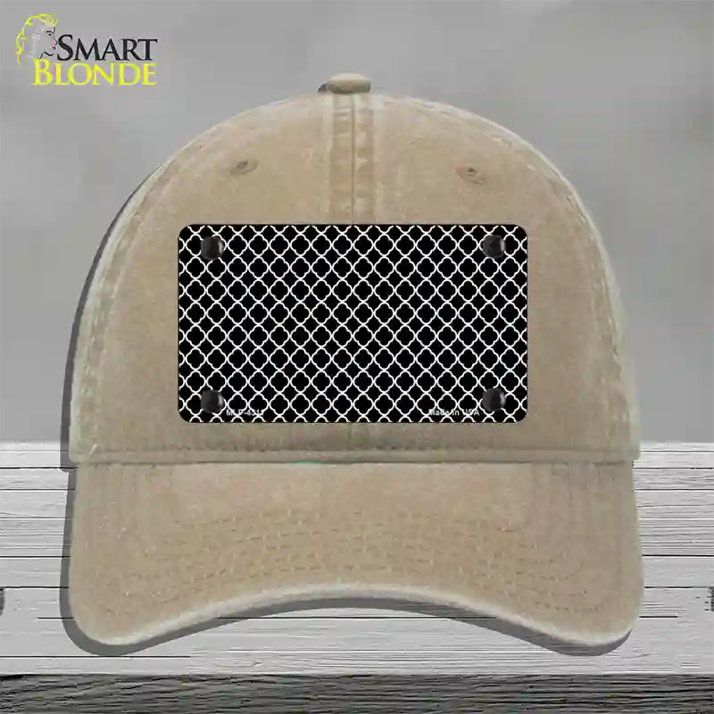 Black White Quatrefoil Novelty License Plate Hat Unconstructed Cotton / Khaki