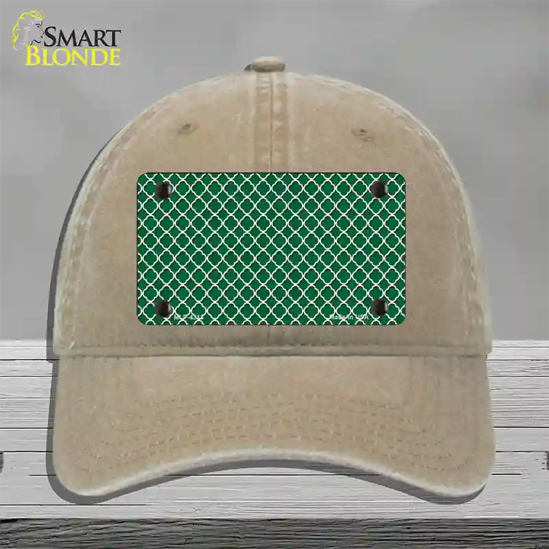 Green White Quatrefoil Novelty License Plate Hat Unconstructed Cotton / Khaki