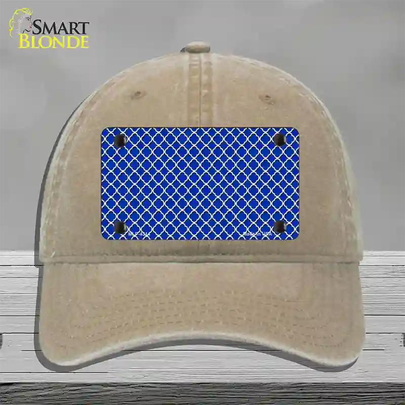 Blue White Quatrefoil Novelty License Plate Hat Unconstructed Cotton / Khaki