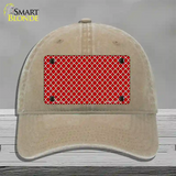 Red White Quatrefoil Novelty License Plate Hat Unconstructed Cotton / Khaki