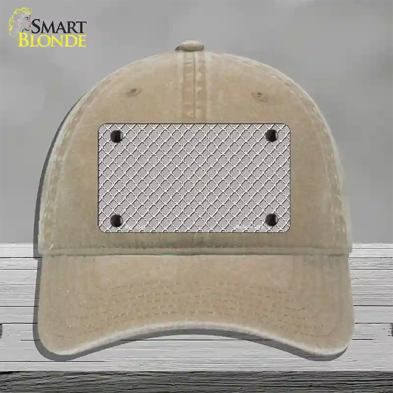 Grey White Quatrefoil Novelty License Plate Hat Unconstructed Cotton / Khaki