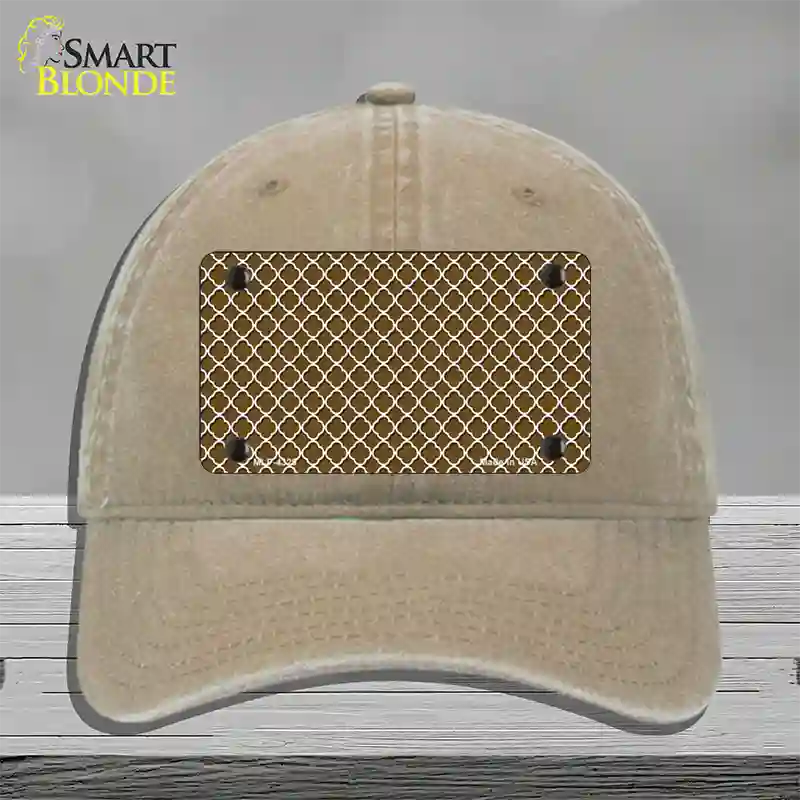 Brown White Quatrefoil Novelty License Plate Hat Unconstructed Cotton / Khaki