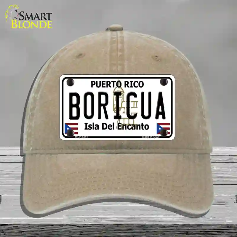 Boricua Puerto Rico Novelty License Plate Hat Unconstructed Cotton / Khaki