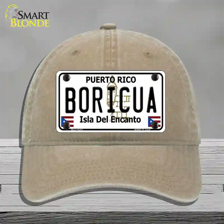 Boricua Puerto Rico Novelty License Plate Hat Unconstructed Cotton / Khaki