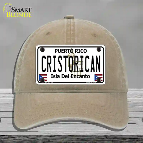 Cristorican Puerto Rico Novelty License Plate Hat Unconstructed Cotton / Khaki