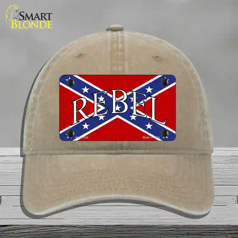 Rebel Confederate Flag Novelty License Plate Hat Unconstructed Cotton / Khaki