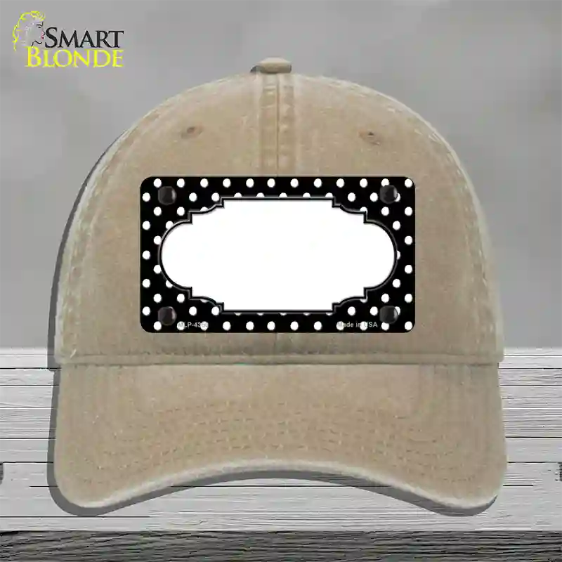 Scallop Black White Polka Dot Novelty License Plate Hat Unconstructed Cotton / Khaki