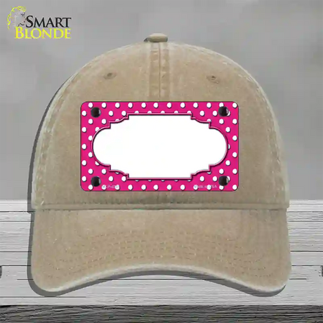 Scallop Pink White Polka Dot Novelty License Plate Hat Unconstructed Cotton / Khaki