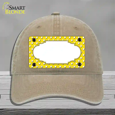 Scallop Yellow White Polka Dot Novelty License Plate Hat Unconstructed Cotton / Khaki