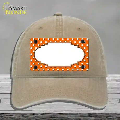 Scallop Orange White Polka Dot Novelty License Plate Hat Unconstructed Cotton / Khaki