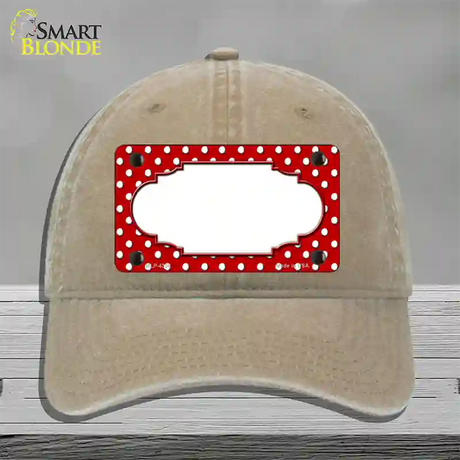 Scallop Red White Polka Dot Novelty License Plate Hat Unconstructed Cotton / Khaki