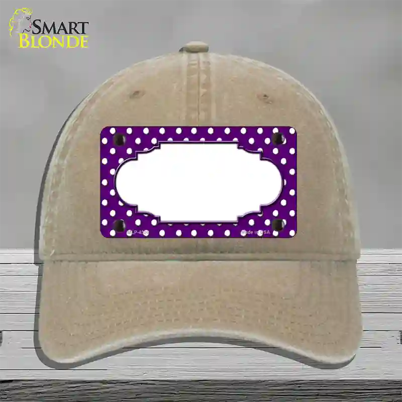 Scallop Purple White Polka Dot Novelty License Plate Hat Unconstructed Cotton / Khaki