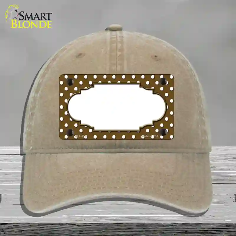 Scallop Brown White Polka Dot Novelty License Plate Hat Unconstructed Cotton / Khaki