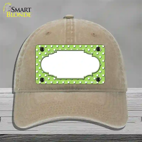 Scallop Lime Green White Polka Dot Novelty License Plate Hat Unconstructed Cotton / Khaki