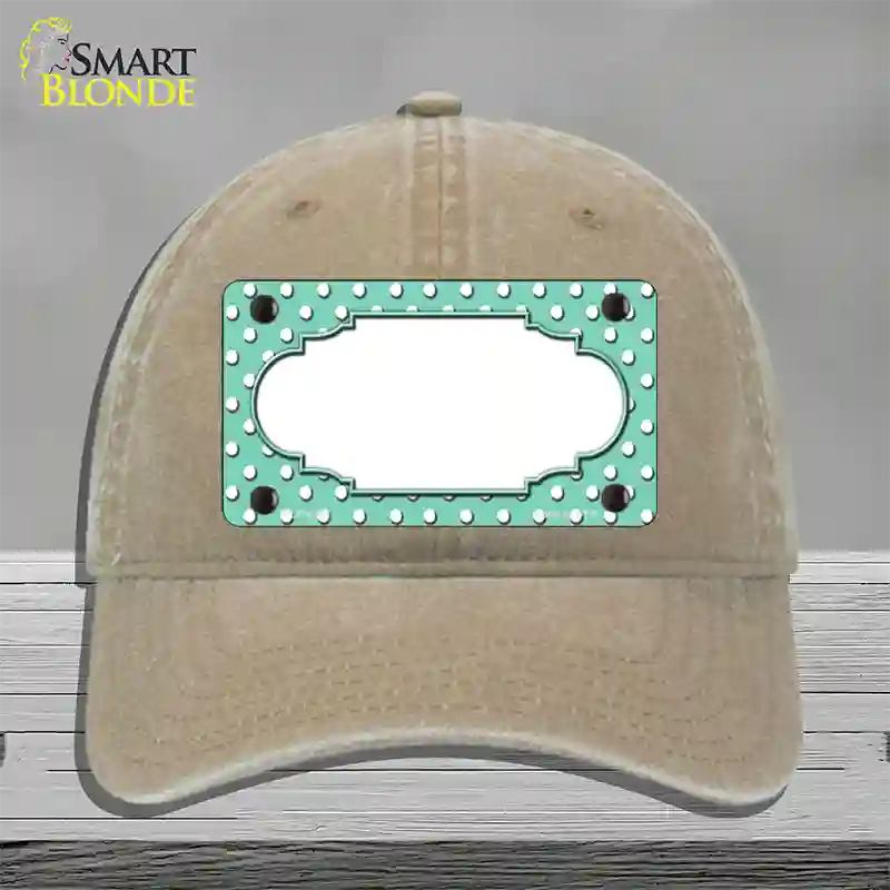 Scallop Mint White Polka Dot Novelty License Plate Hat Unconstructed Cotton / Khaki