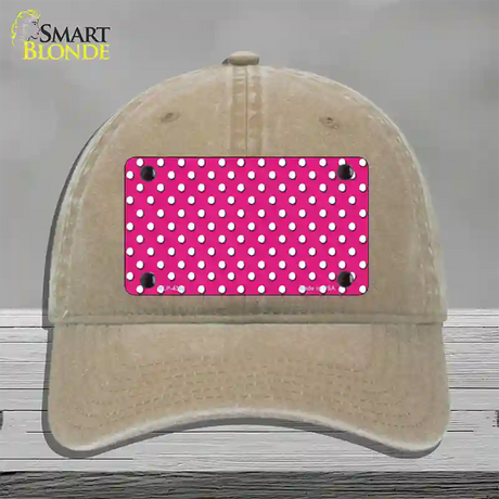 Pink Polka Dot Novelty License Plate Hat Unconstructed Cotton / Khaki