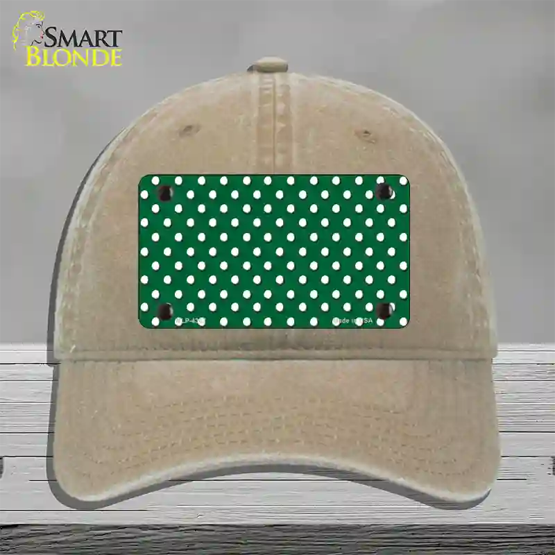 Green Polka Dot Novelty License Plate Hat Unconstructed Cotton / Khaki