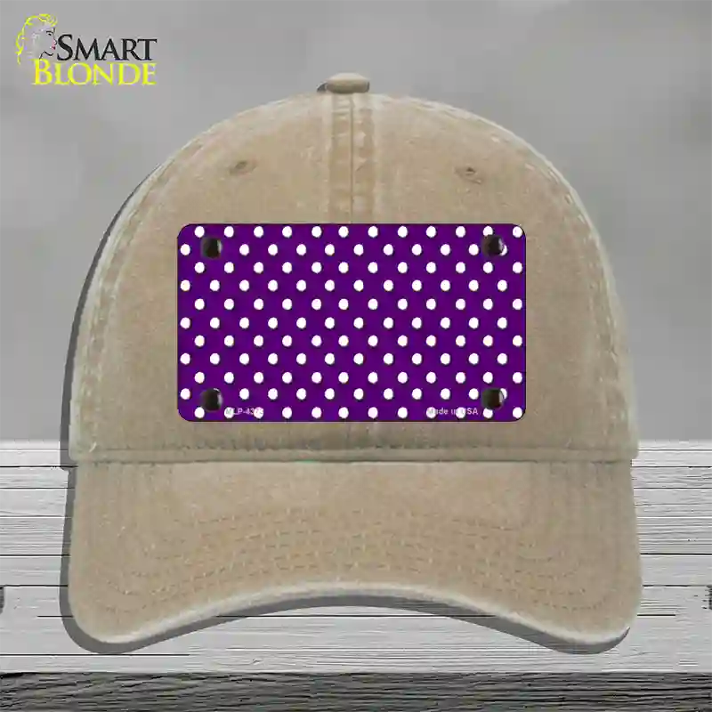 Purple Polka Dot Novelty License Plate Hat Unconstructed Cotton / Khaki