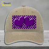 Purple White Polka Dot Center Hearts Novelty License Plate Hat Unconstructed Cotton / Khaki