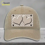 Tan White Polka Dot Center Hearts Novelty License Plate Hat Unconstructed Cotton / Khaki