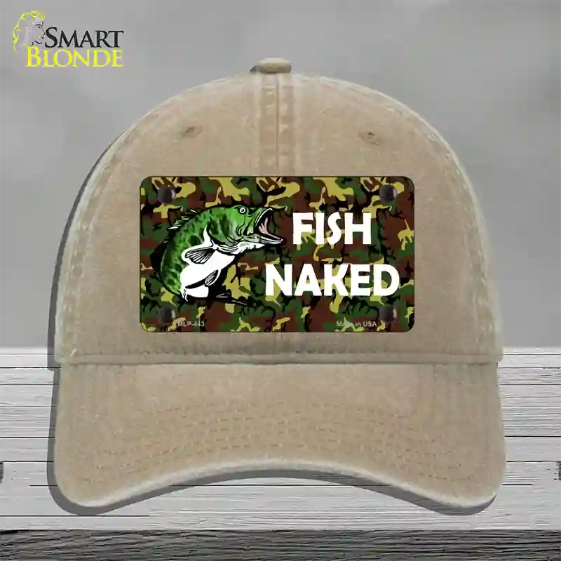 Fish Naked Novelty License Plate Hat Unconstructed Cotton / Khaki