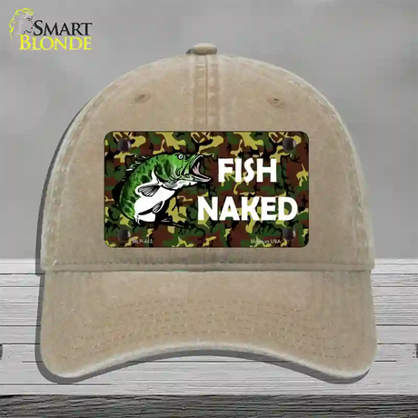 Fish Naked Novelty License Plate Hat Unconstructed Cotton / Khaki