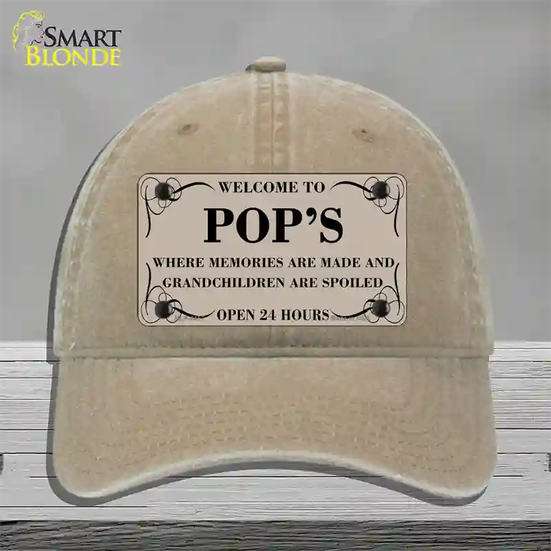 Welcome To Pops Novelty License Plate Hat Unconstructed Cotton / Khaki